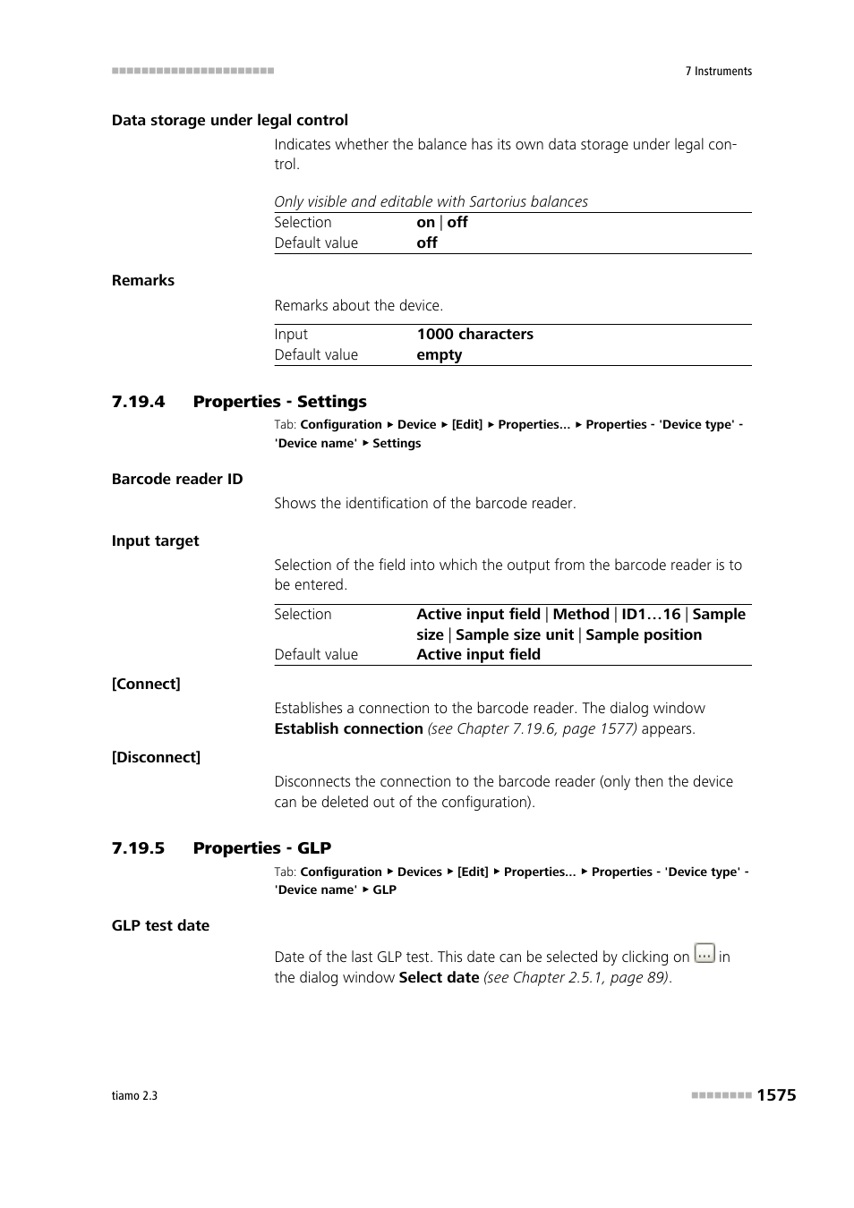 4 properties - settings, 5 properties - glp, Properties - settings 5 | Properties - glp 5, Settings | Metrohm tiamo 2.3 Manual User Manual | Page 1591 / 1697