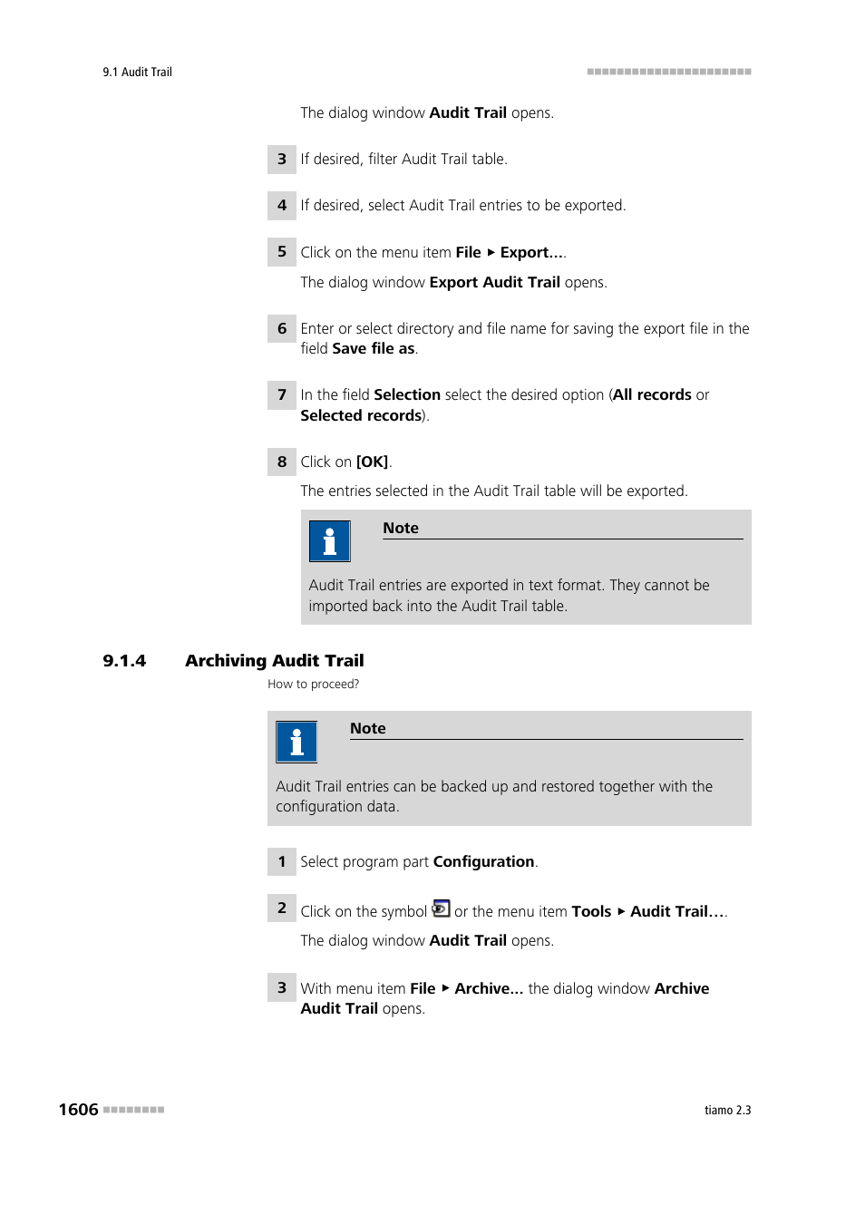 4 archiving audit trail, Archiving audit trail 6 | Metrohm tiamo 2.3 Manual User Manual | Page 1622 / 1697