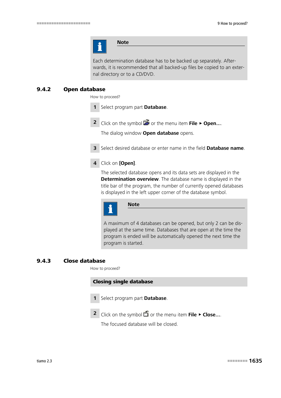 2 open database, 3 close database, Open database 5 | Close database 5 | Metrohm tiamo 2.3 Manual User Manual | Page 1651 / 1697