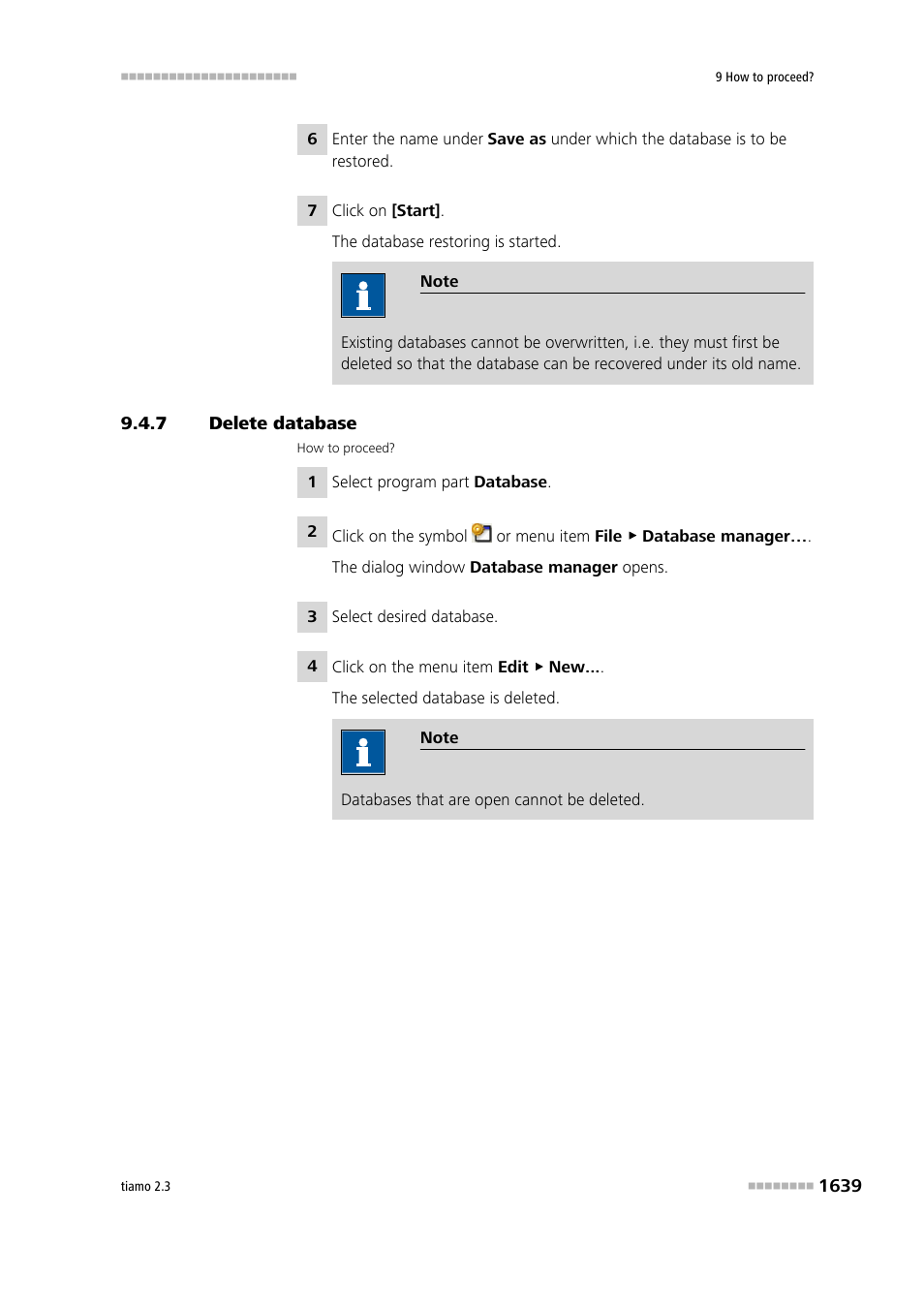 7 delete database, Delete database 9 | Metrohm tiamo 2.3 Manual User Manual | Page 1655 / 1697