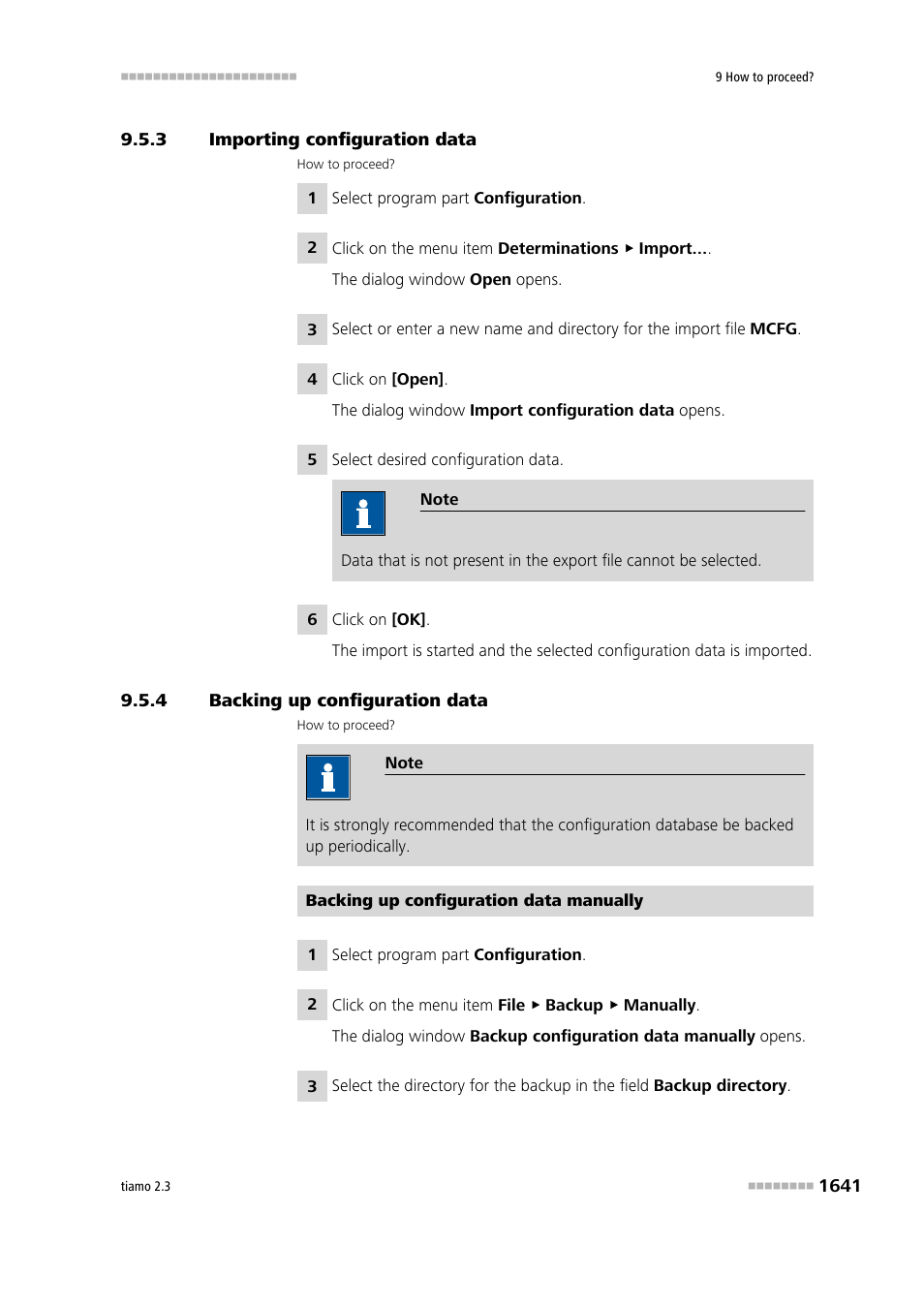 3 importing configuration data, 4 backing up configuration data, Importing configuration data 1 | Backing up configuration data 1 | Metrohm tiamo 2.3 Manual User Manual | Page 1657 / 1697