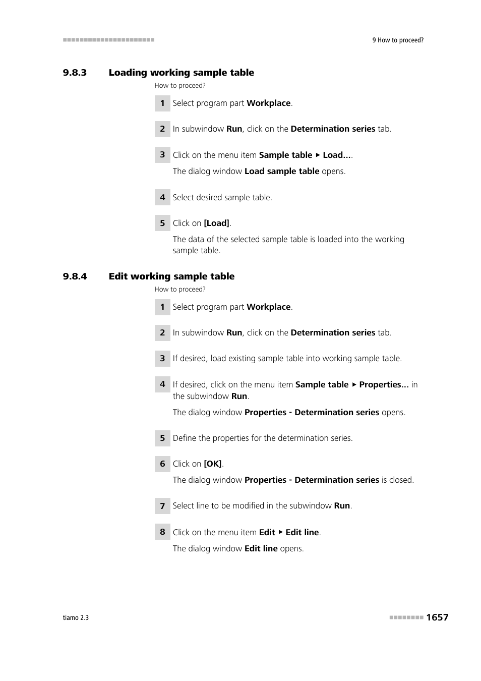 3 loading working sample table, 4 edit working sample table, Loading working sample table 7 | Edit working sample table 7 | Metrohm tiamo 2.3 Manual User Manual | Page 1673 / 1697