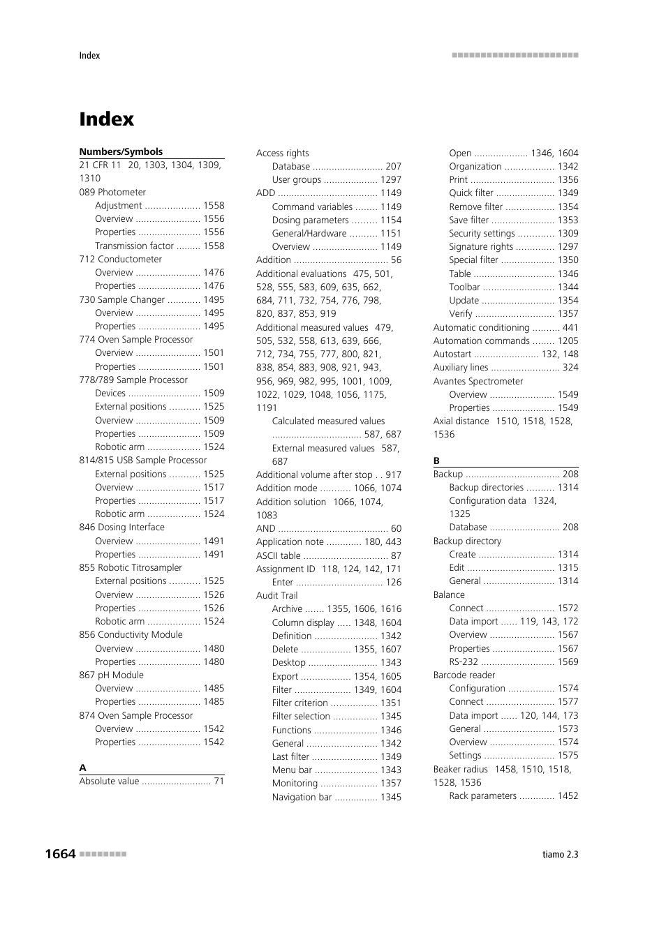 Index | Metrohm tiamo 2.3 Manual User Manual | Page 1680 / 1697