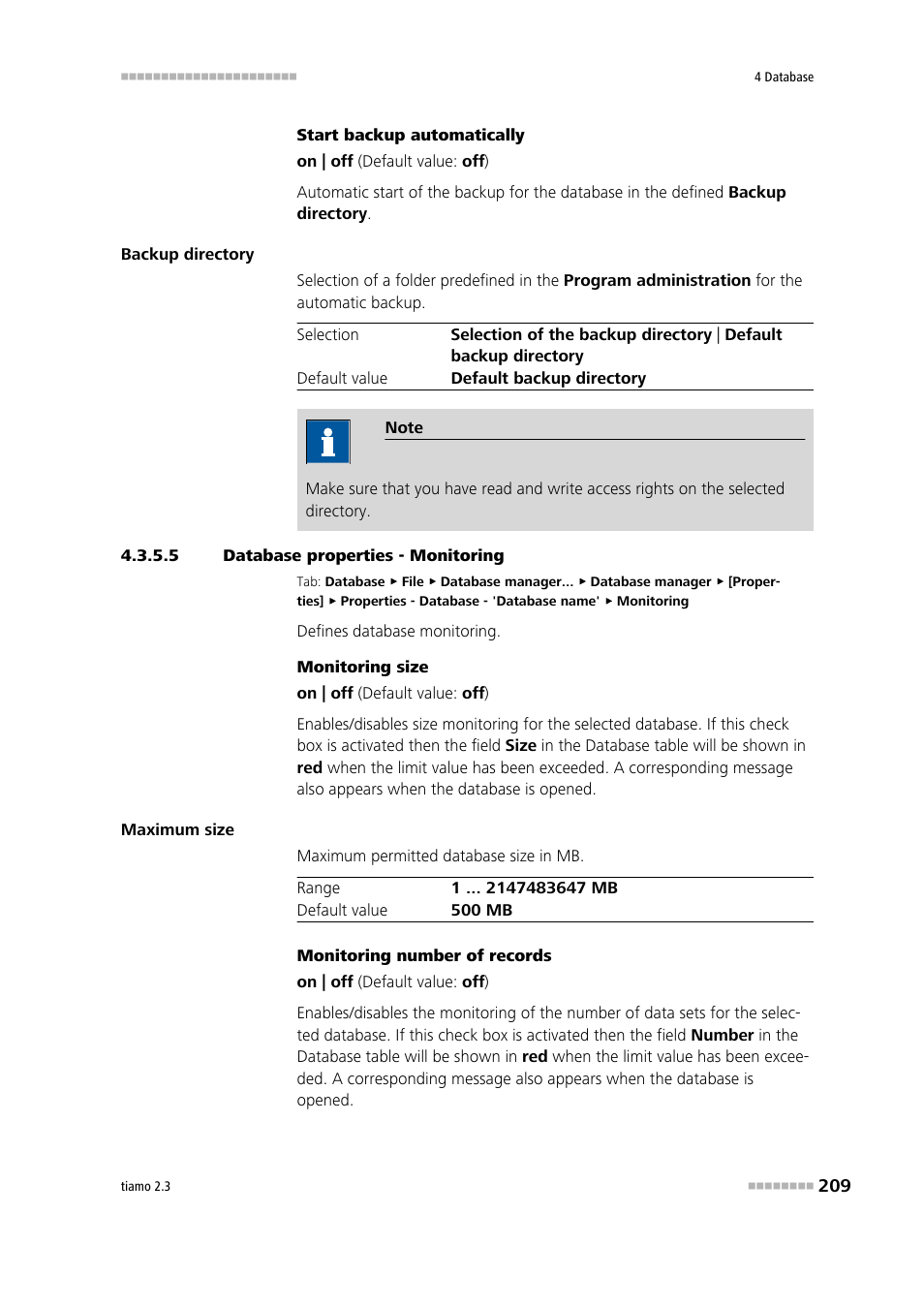 5 database properties - monitoring | Metrohm tiamo 2.3 Manual User Manual | Page 225 / 1697