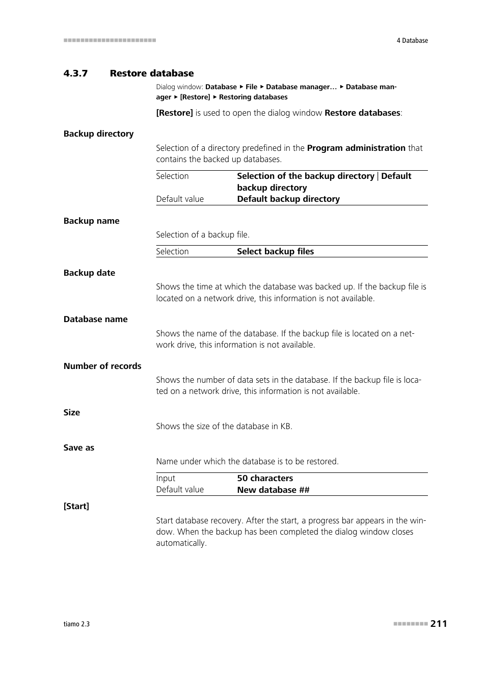 7 restore database, Restore database, Restore the database | Metrohm tiamo 2.3 Manual User Manual | Page 227 / 1697