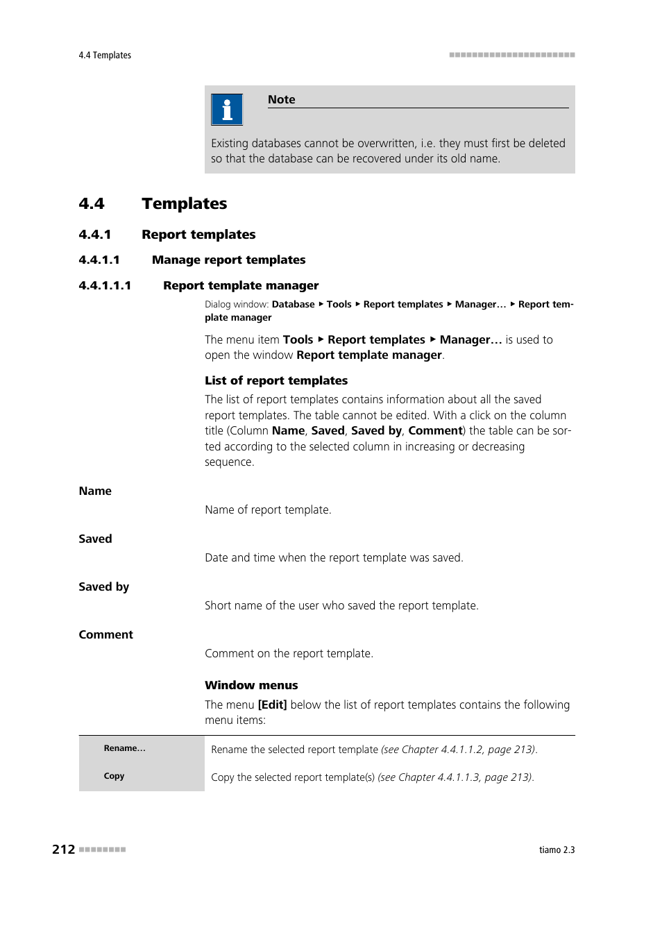 4 templates, 1 report templates, 1 manage report templates | 1 report template manager, Templates, Report templates, Edit report templates | Metrohm tiamo 2.3 Manual User Manual | Page 228 / 1697