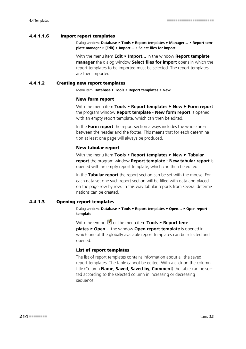 6 import report templates, 2 creating new report templates, 3 opening report templates | Metrohm tiamo 2.3 Manual User Manual | Page 230 / 1697