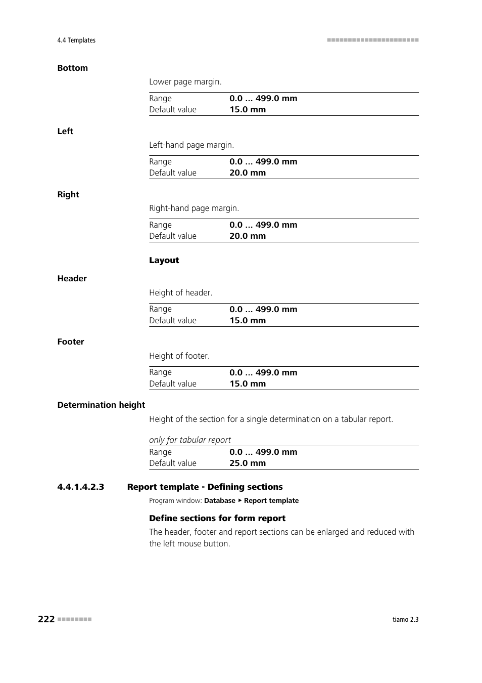 3 report template - defining sections, Main window, Define sections in main window | Metrohm tiamo 2.3 Manual User Manual | Page 238 / 1697