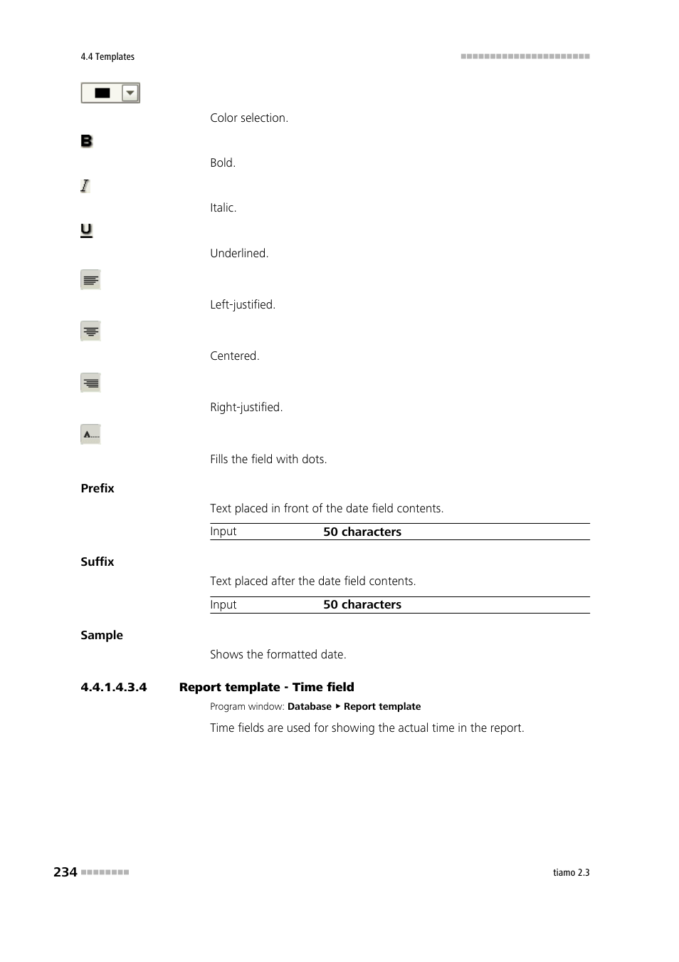 4 report template - time field, Time field | Metrohm tiamo 2.3 Manual User Manual | Page 250 / 1697