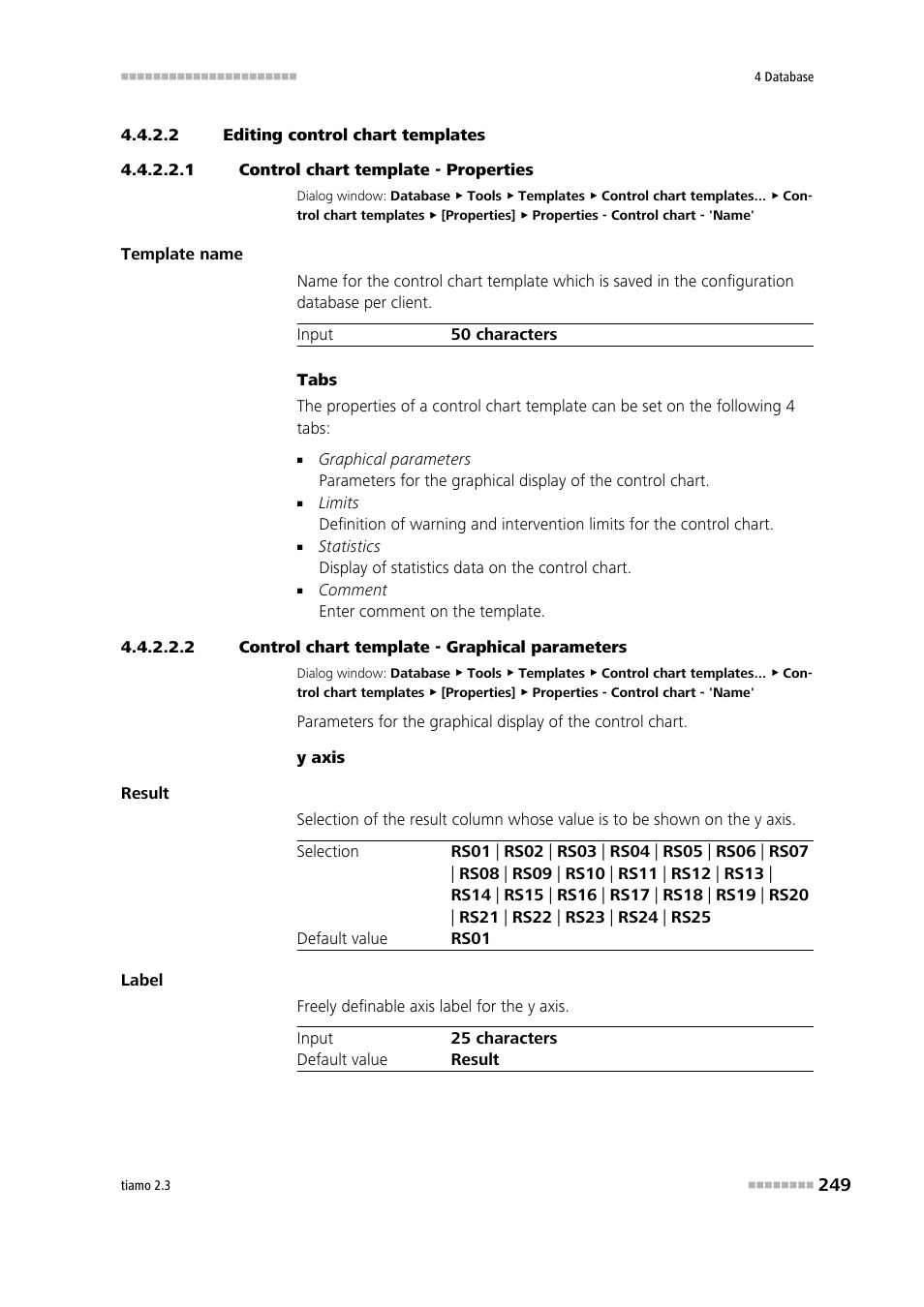 2 editing control chart templates, 1 control chart template - properties, 2 control chart template - graphical parameters | Metrohm tiamo 2.3 Manual User Manual | Page 265 / 1697