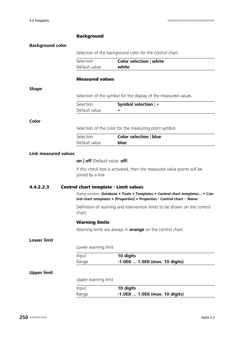 3 control chart template - limit values, Limits | Metrohm tiamo 2.3 Manual User Manual | Page 266 / 1697