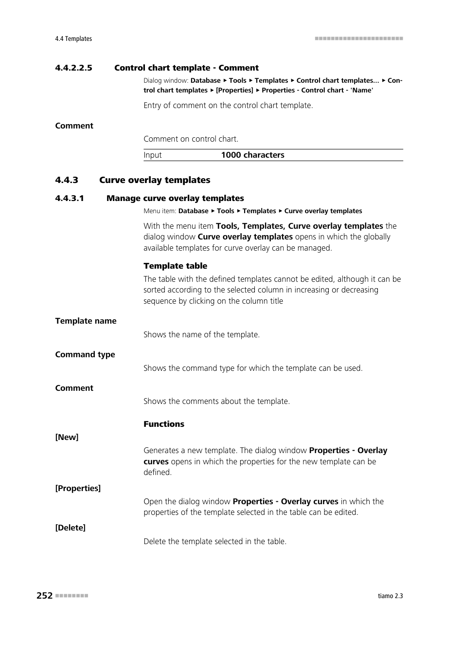 5 control chart template - comment, 3 curve overlay templates, 1 manage curve overlay templates | Curve overlay templates, Edit curve overlay templates, Comment | Metrohm tiamo 2.3 Manual User Manual | Page 268 / 1697