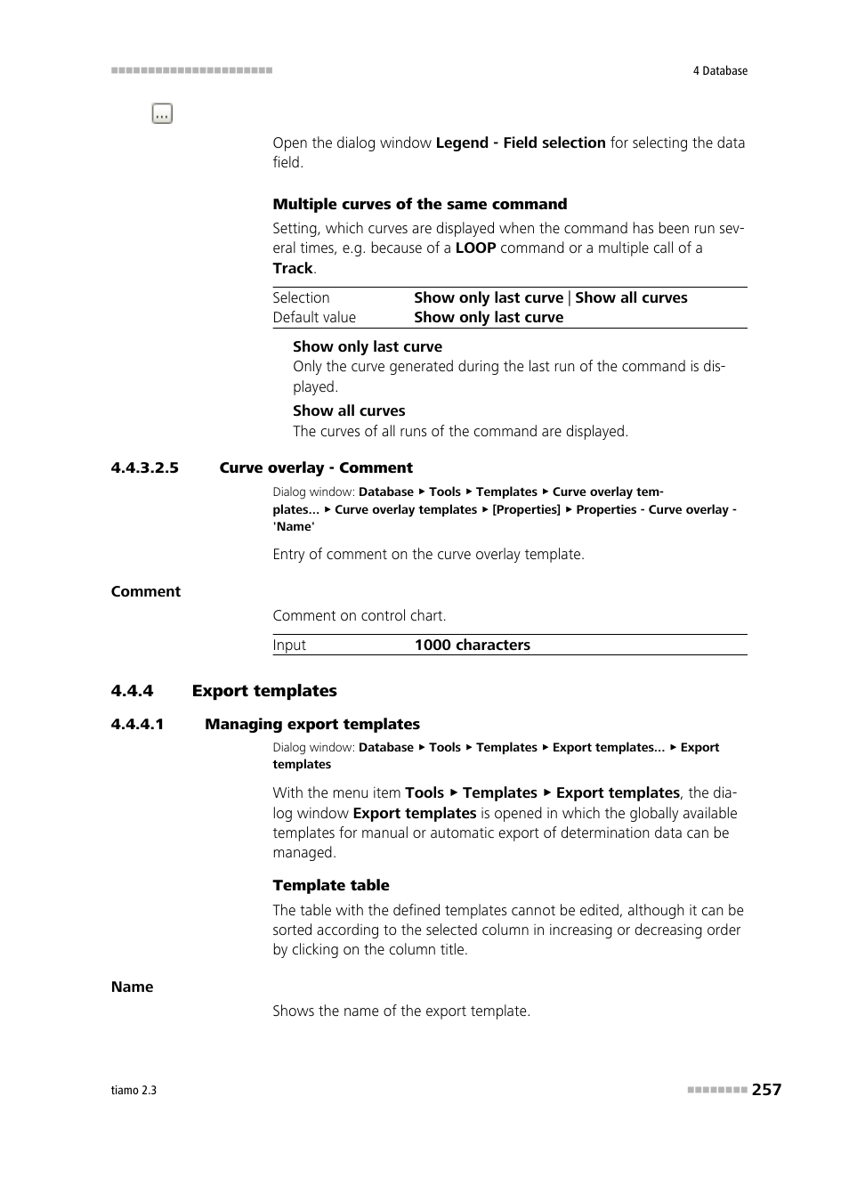 5 curve overlay - comment, 4 export templates, 1 managing export templates | Export templates, Edit export templates | Metrohm tiamo 2.3 Manual User Manual | Page 273 / 1697