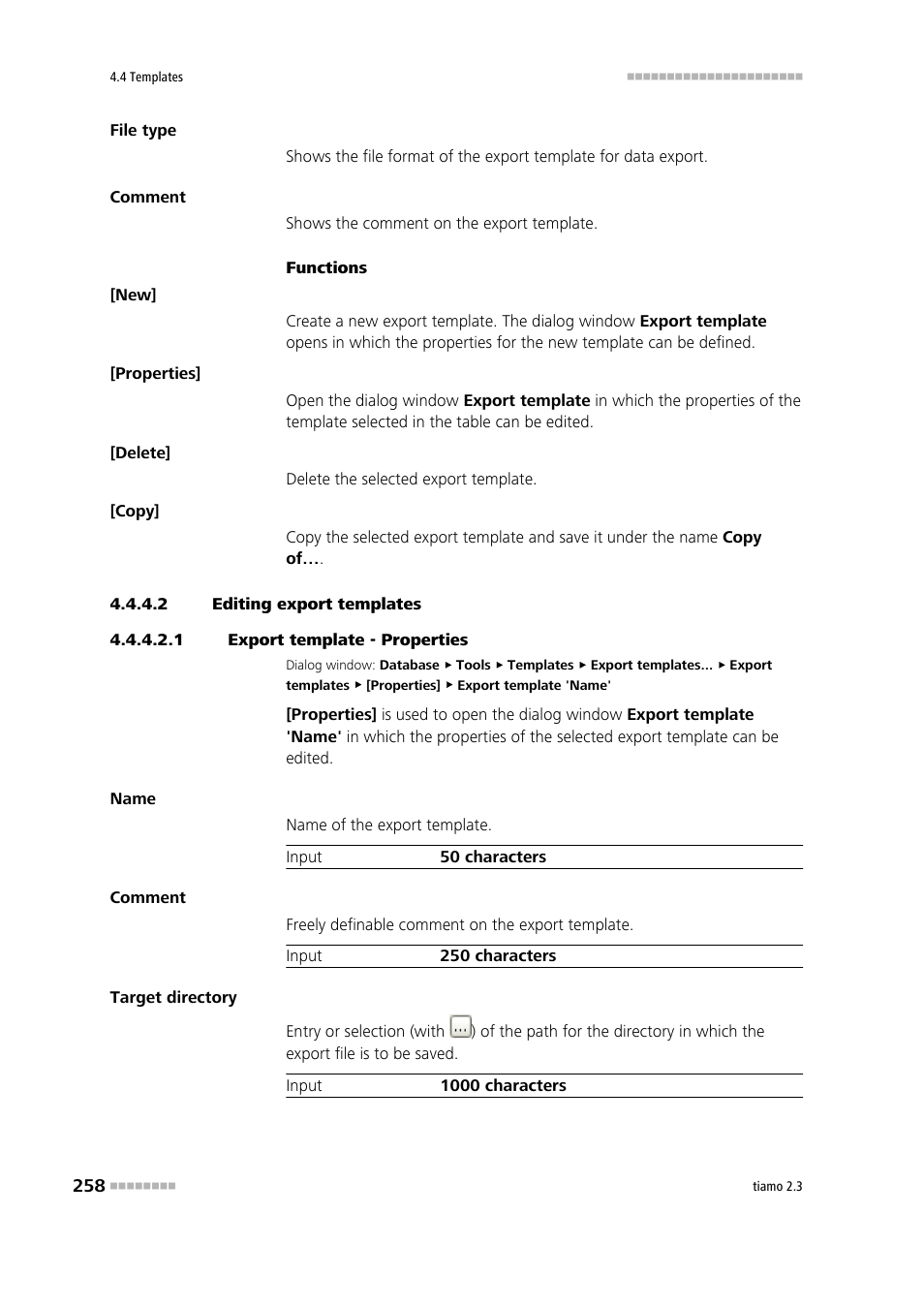 2 editing export templates, 1 export template - properties | Metrohm tiamo 2.3 Manual User Manual | Page 274 / 1697