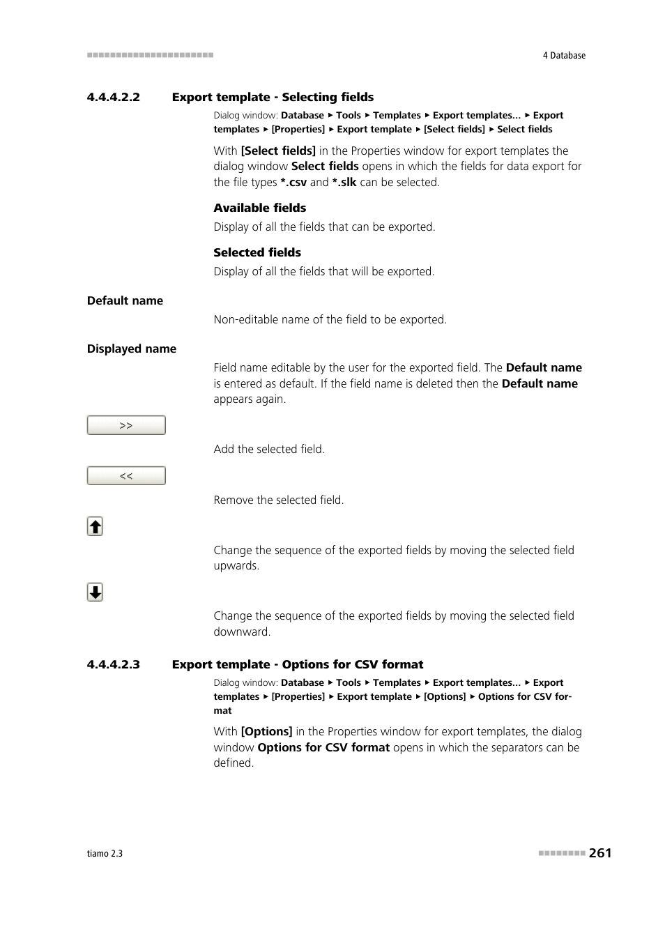 2 export template - selecting fields, 3 export template - options for csv format | Metrohm tiamo 2.3 Manual User Manual | Page 277 / 1697