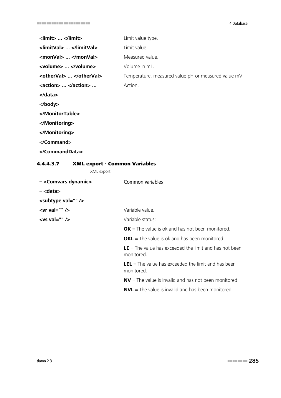 7 xml export - common variables | Metrohm tiamo 2.3 Manual User Manual | Page 301 / 1697