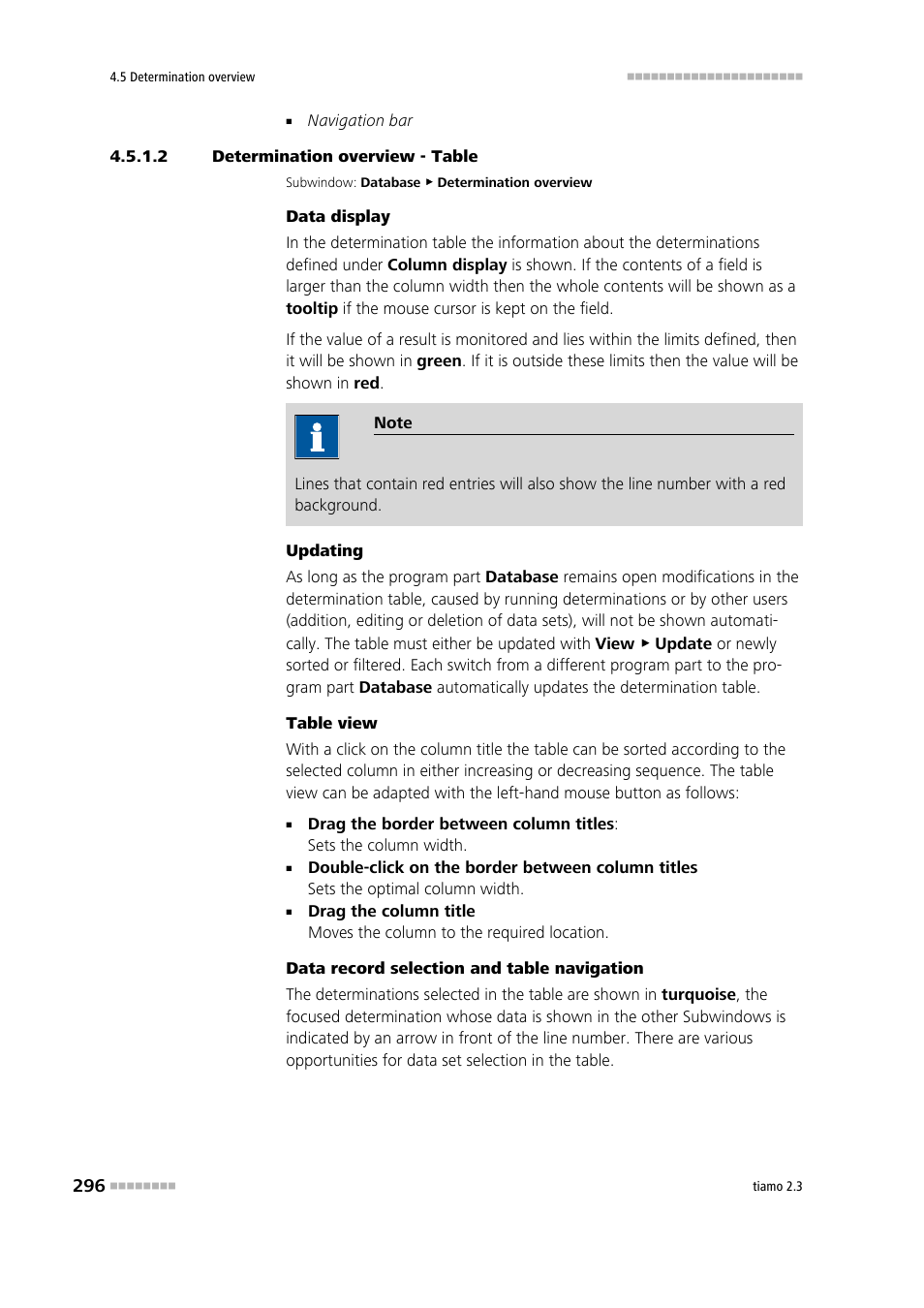 2 determination overview - table | Metrohm tiamo 2.3 Manual User Manual | Page 312 / 1697
