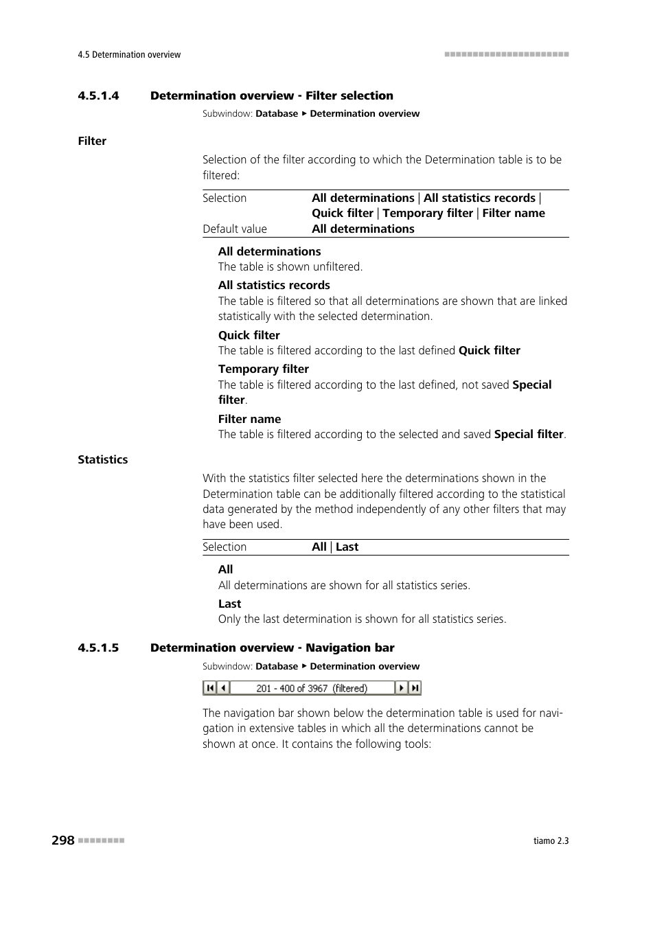 4 determination overview - filter selection, 5 determination overview - navigation bar | Metrohm tiamo 2.3 Manual User Manual | Page 314 / 1697