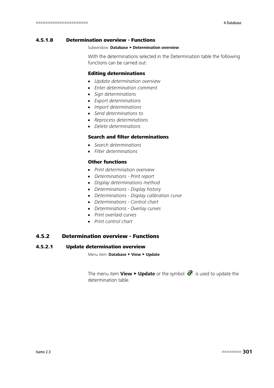 8 determination overview - functions, 2 determination overview - functions, 1 update determination overview | Determination overview - functions, Overview of functions | Metrohm tiamo 2.3 Manual User Manual | Page 317 / 1697