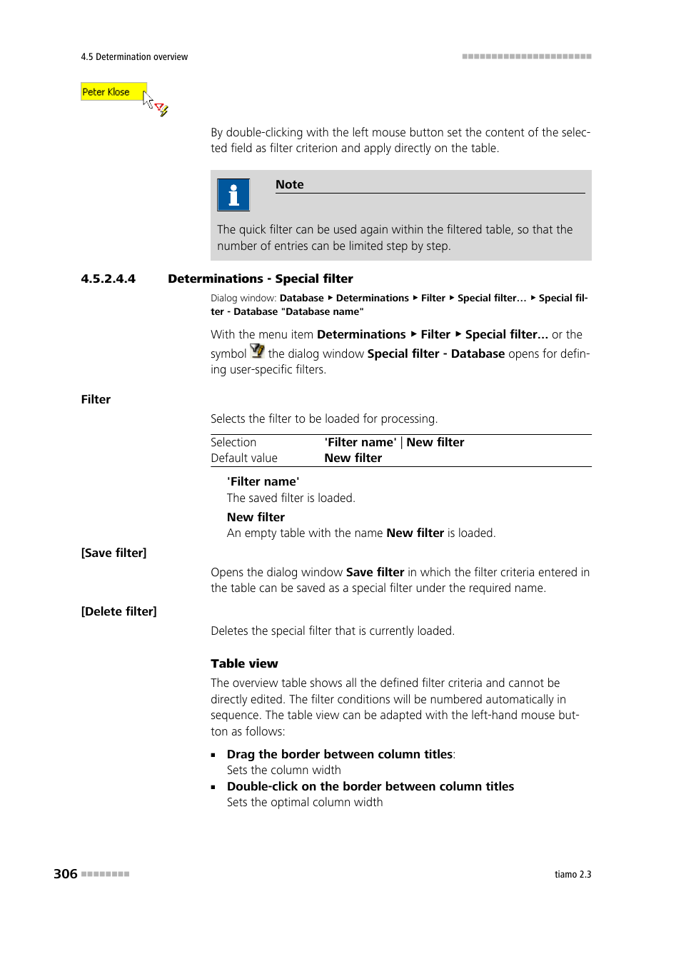 4 determinations - special filter, Special filter | Metrohm tiamo 2.3 Manual User Manual | Page 322 / 1697