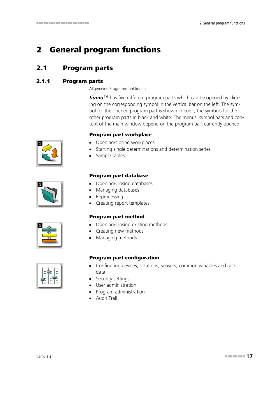 2 general program functions, 1 program parts, Program parts | Metrohm tiamo 2.3 Manual User Manual | Page 33 / 1697