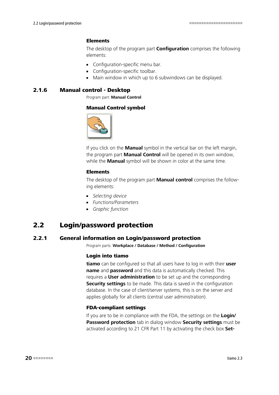 6 manual control - desktop, 2 login/password protection, 1 general information on login/password protection | Manual control - desktop, Login/password protection, General information on login/password protection, Manual | Metrohm tiamo 2.3 Manual User Manual | Page 36 / 1697