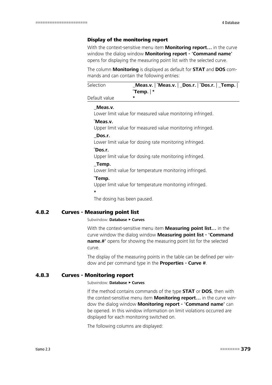 2 curves - measuring point list, 3 curves - monitoring report, Curves - measuring point list | Curves - monitoring report | Metrohm tiamo 2.3 Manual User Manual | Page 395 / 1697