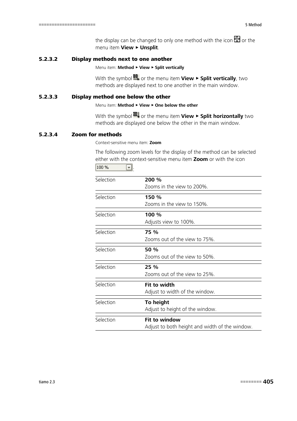 2 display methods next to one another, 3 display method one below the other, 4 zoom for methods | Metrohm tiamo 2.3 Manual User Manual | Page 421 / 1697