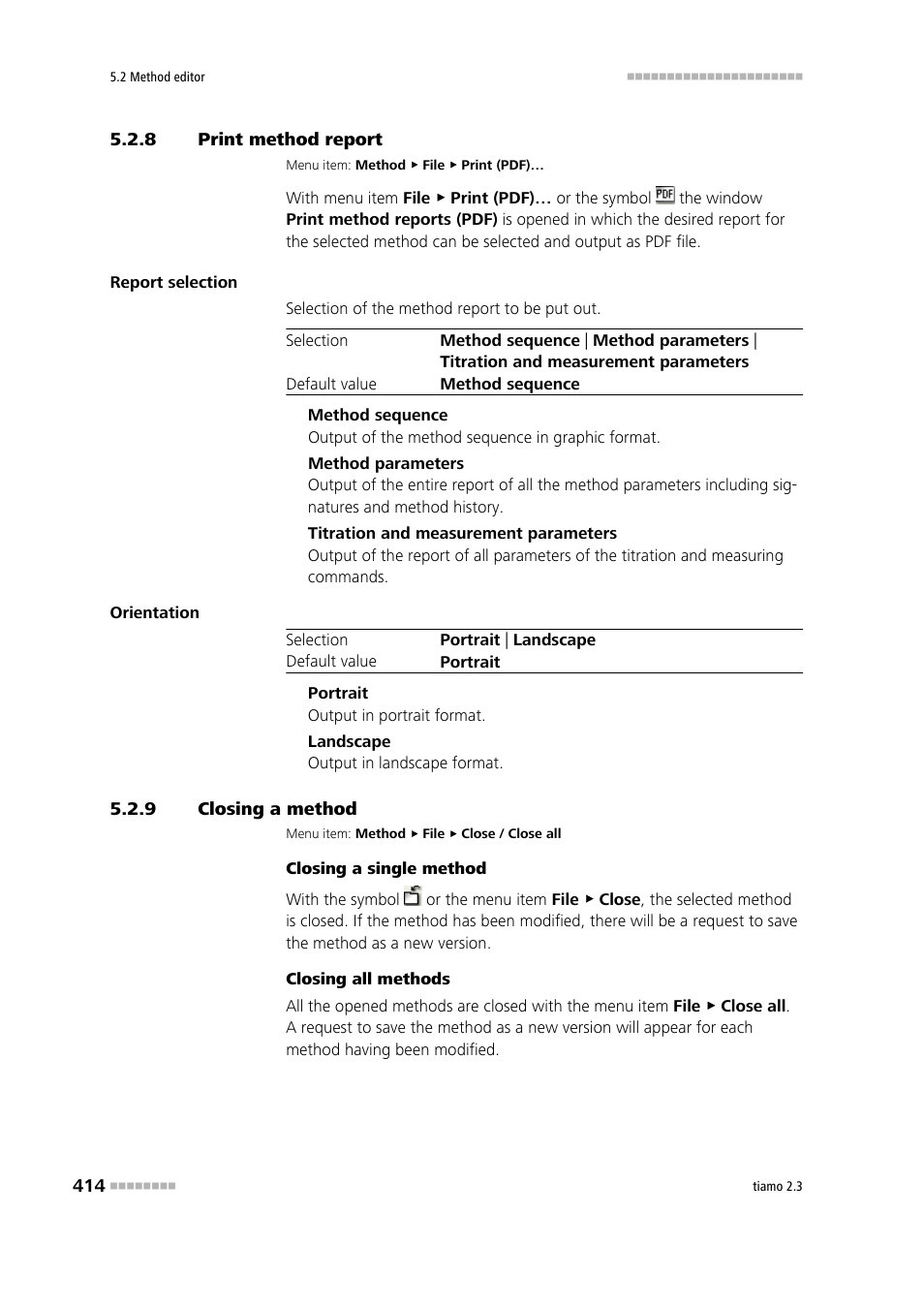 8 print method report, 9 closing a method, Print method report | Closing a method | Metrohm tiamo 2.3 Manual User Manual | Page 430 / 1697
