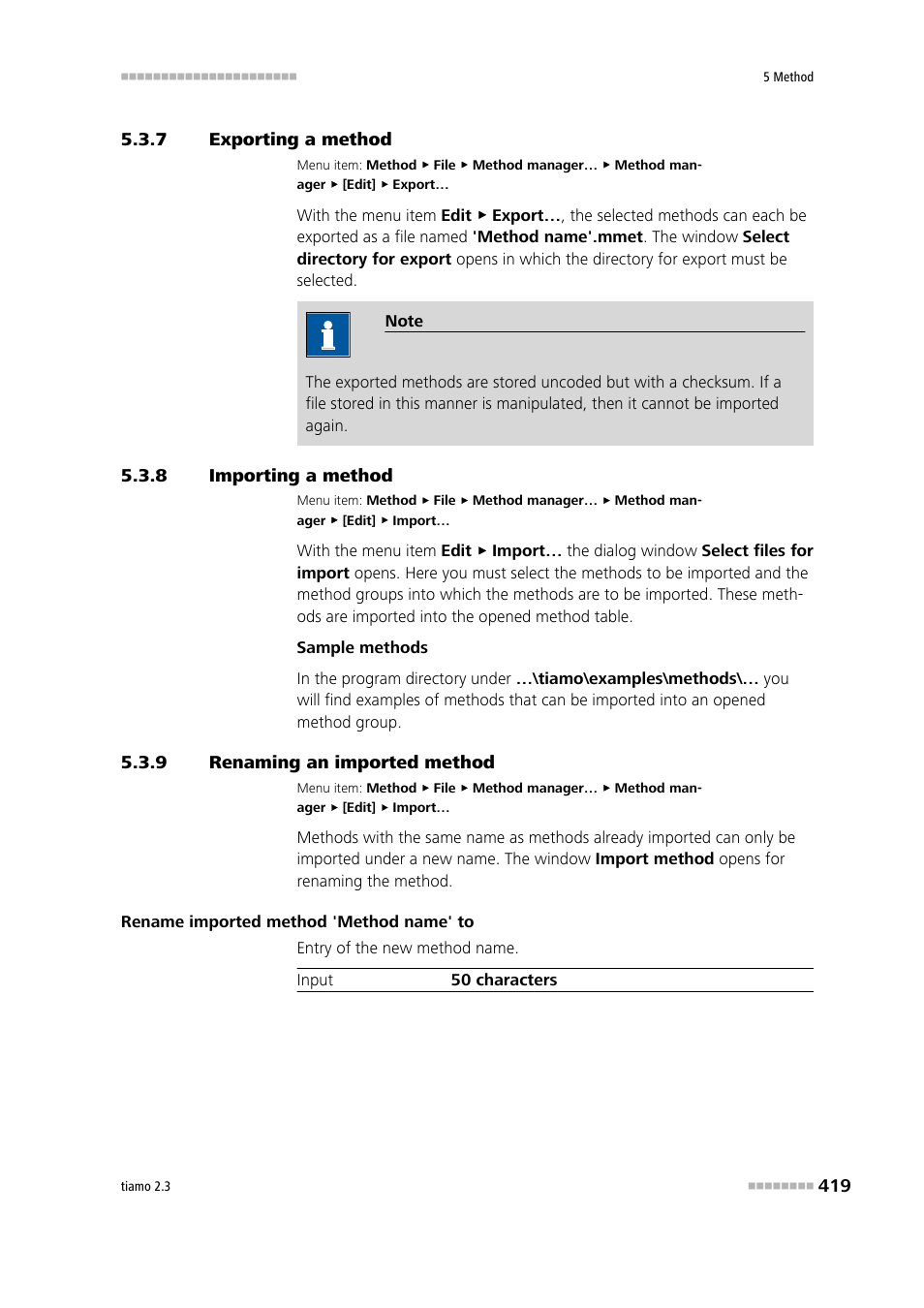 7 exporting a method, 8 importing a method, 9 renaming an imported method | Exporting a method, Importing a method, Renaming an imported method | Metrohm tiamo 2.3 Manual User Manual | Page 435 / 1697