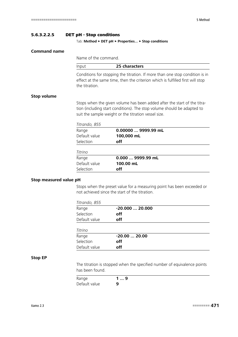 5 det ph - stop conditions, Stop conditions | Metrohm tiamo 2.3 Manual User Manual | Page 487 / 1697