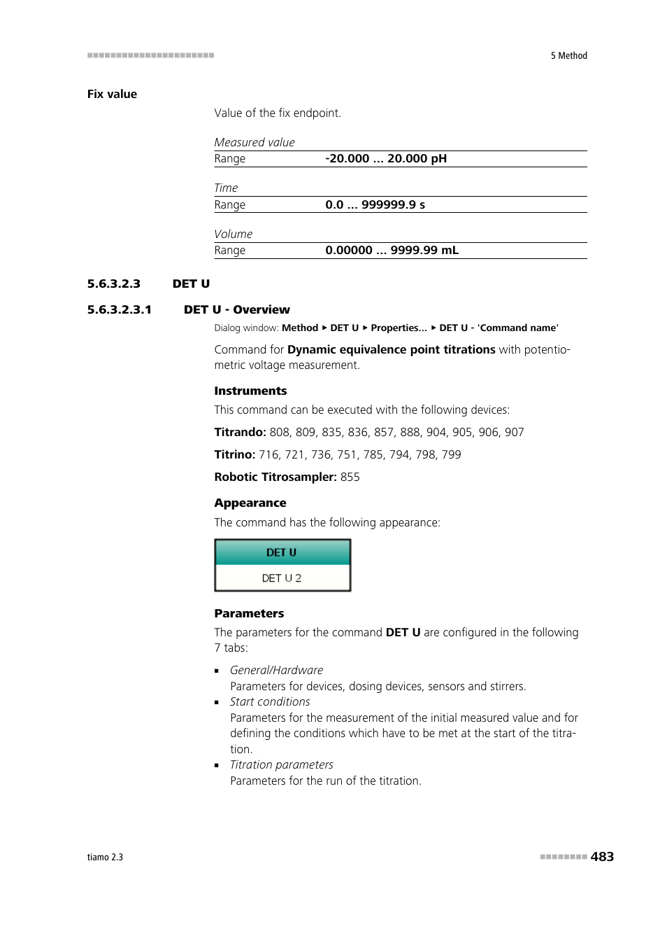 3 det u, 1 det u - overview, Det u | Metrohm tiamo 2.3 Manual User Manual | Page 499 / 1697