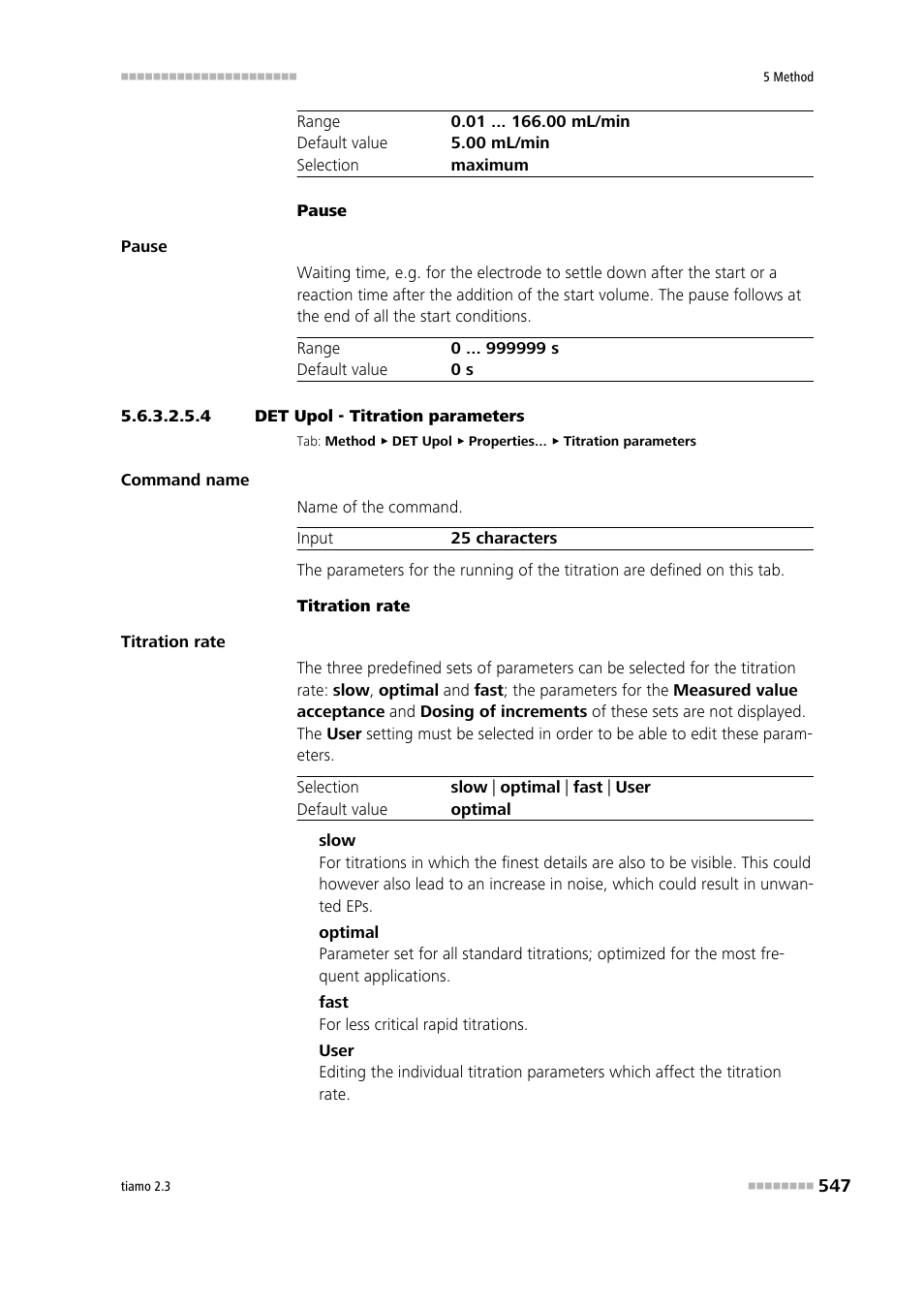 4 det upol - titration parameters, Titration parameters | Metrohm tiamo 2.3 Manual User Manual | Page 563 / 1697