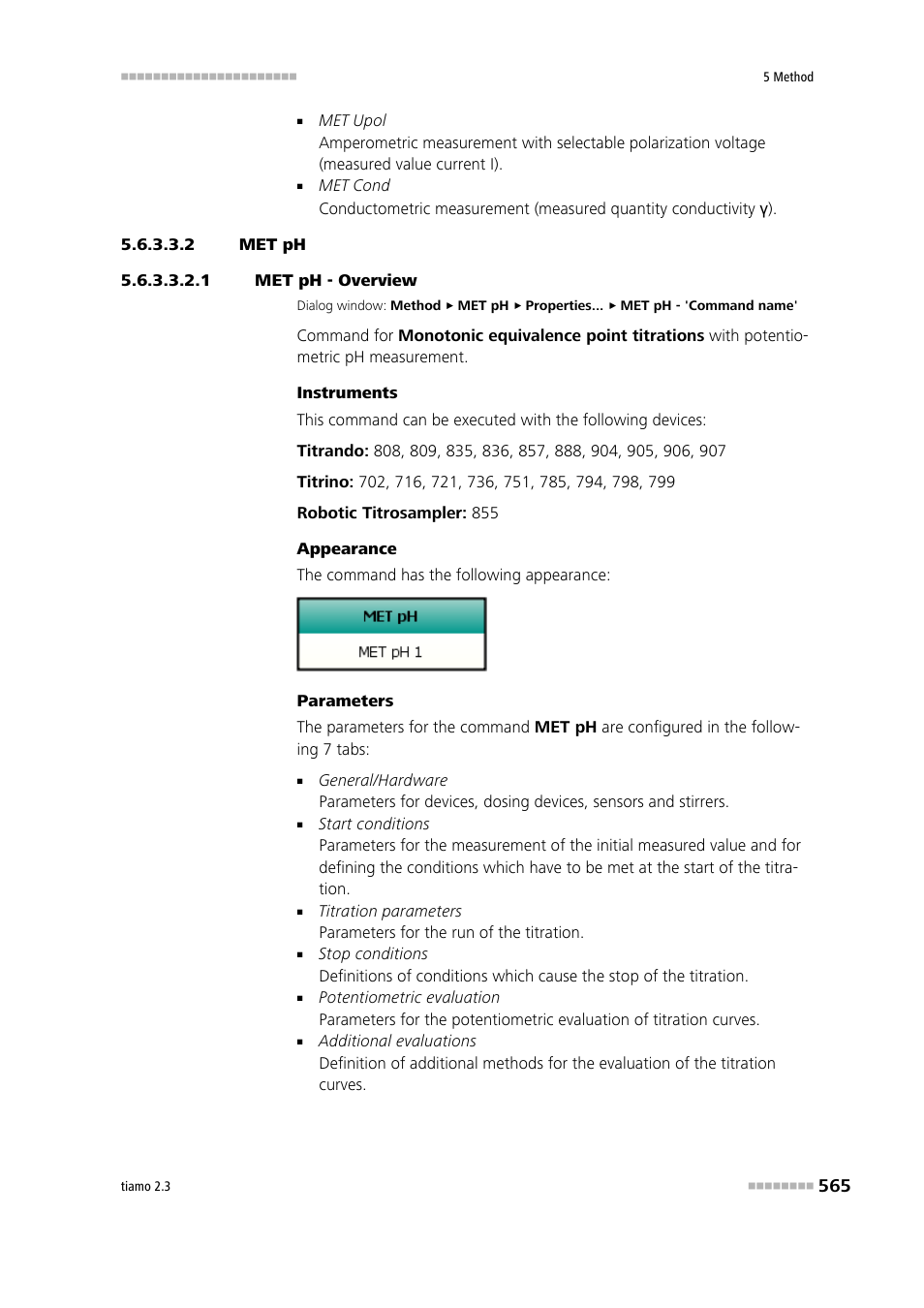 2 met ph, 1 met ph - overview | Metrohm tiamo 2.3 Manual User Manual | Page 581 / 1697