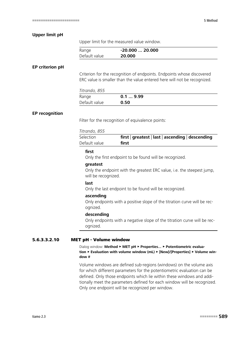 10 met ph - volume window | Metrohm tiamo 2.3 Manual User Manual | Page 605 / 1697