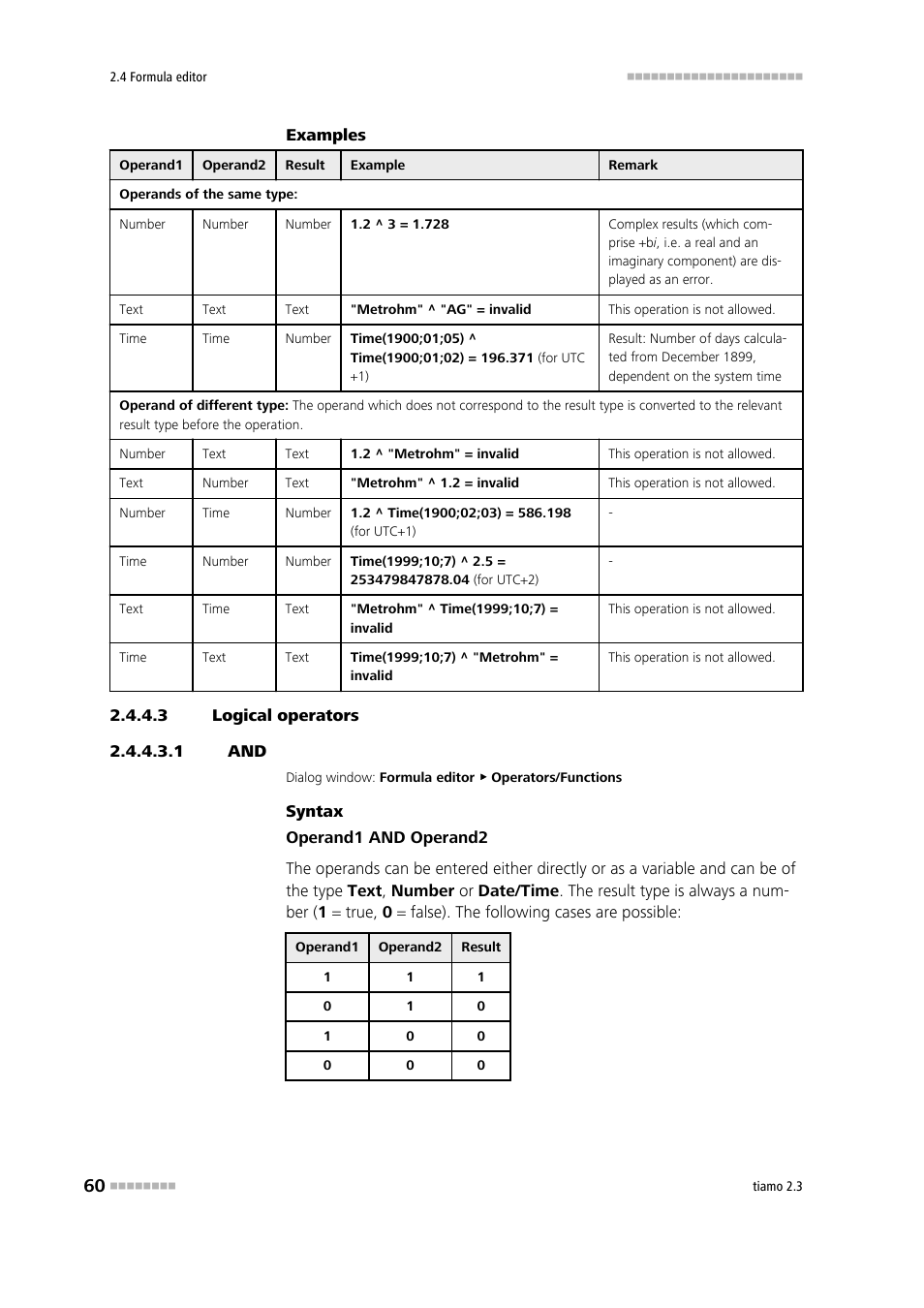 3 logical operators, 1 and, Logic and | Metrohm tiamo 2.3 Manual User Manual | Page 76 / 1697