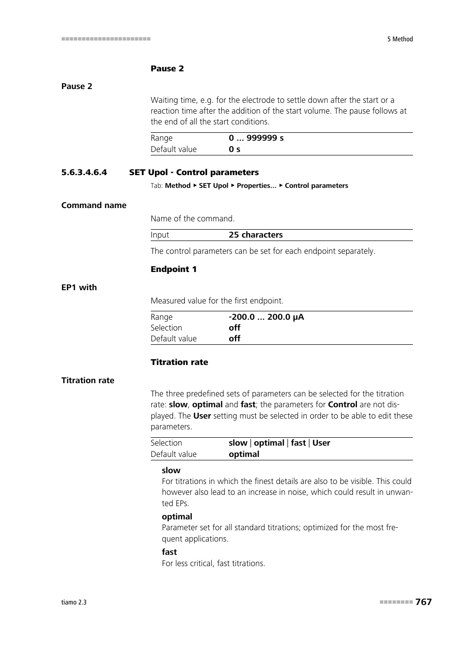 4 set upol - control parameters, Control parameters | Metrohm tiamo 2.3 Manual User Manual | Page 783 / 1697