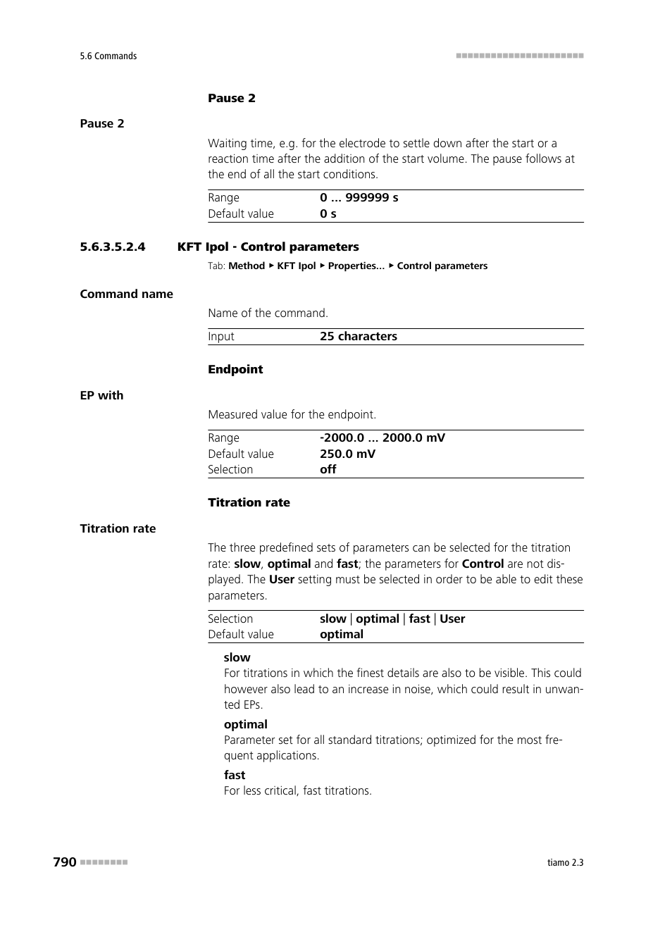 4 kft ipol - control parameters, Control parameters | Metrohm tiamo 2.3 Manual User Manual | Page 806 / 1697