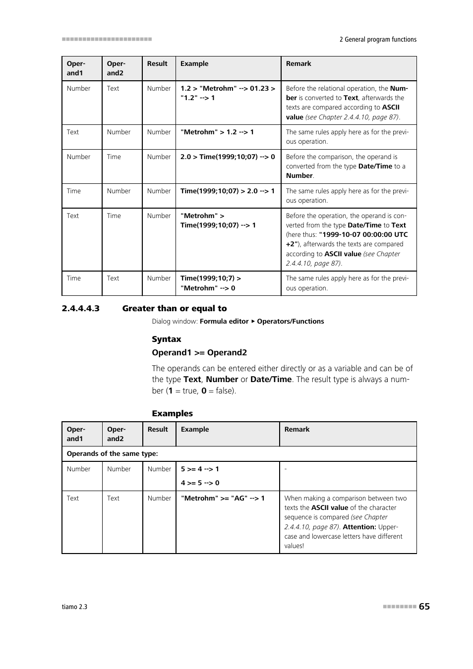 3 greater than or equal to, Greater than or equal to, Greater than or equal to (>=) | Metrohm tiamo 2.3 Manual User Manual | Page 81 / 1697