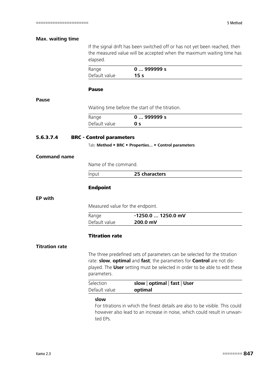 4 brc - control parameters, Control parameters | Metrohm tiamo 2.3 Manual User Manual | Page 863 / 1697