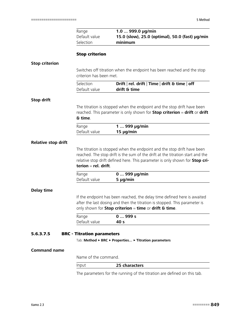 5 brc - titration parameters, Titration parameters | Metrohm tiamo 2.3 Manual User Manual | Page 865 / 1697