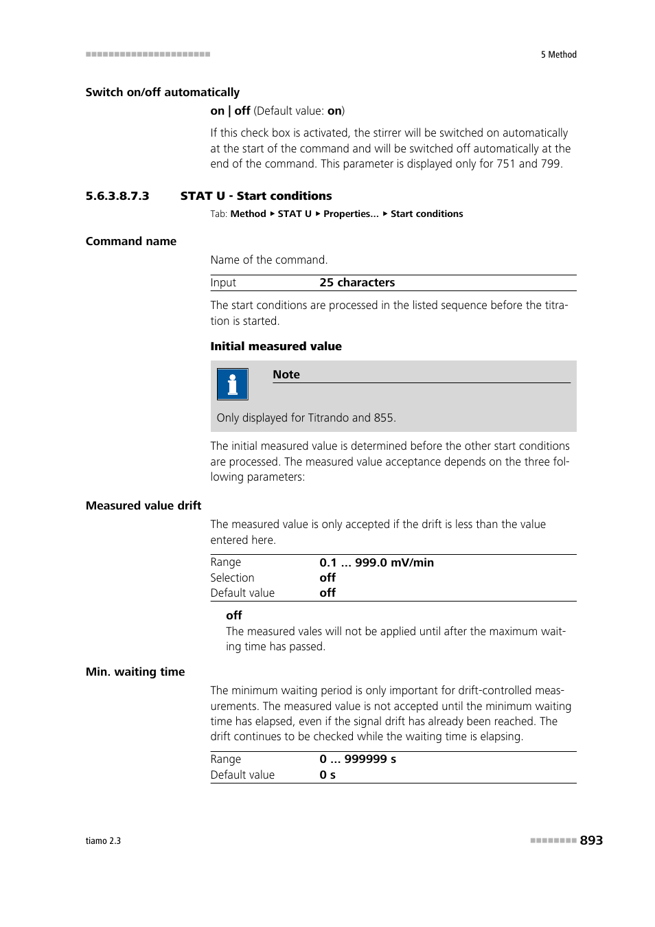 3 stat u - start conditions, Start conditions | Metrohm tiamo 2.3 Manual User Manual | Page 909 / 1697