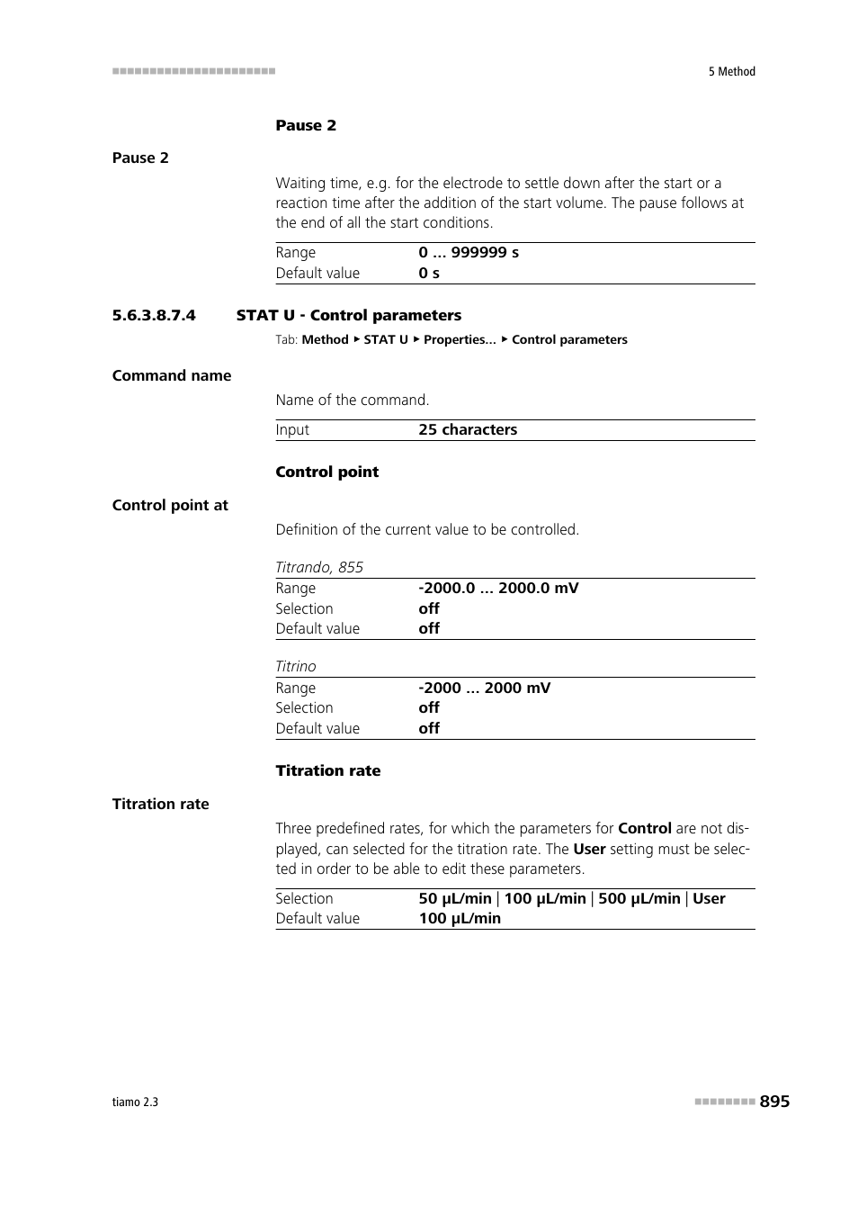 4 stat u - control parameters, Control parameters | Metrohm tiamo 2.3 Manual User Manual | Page 911 / 1697