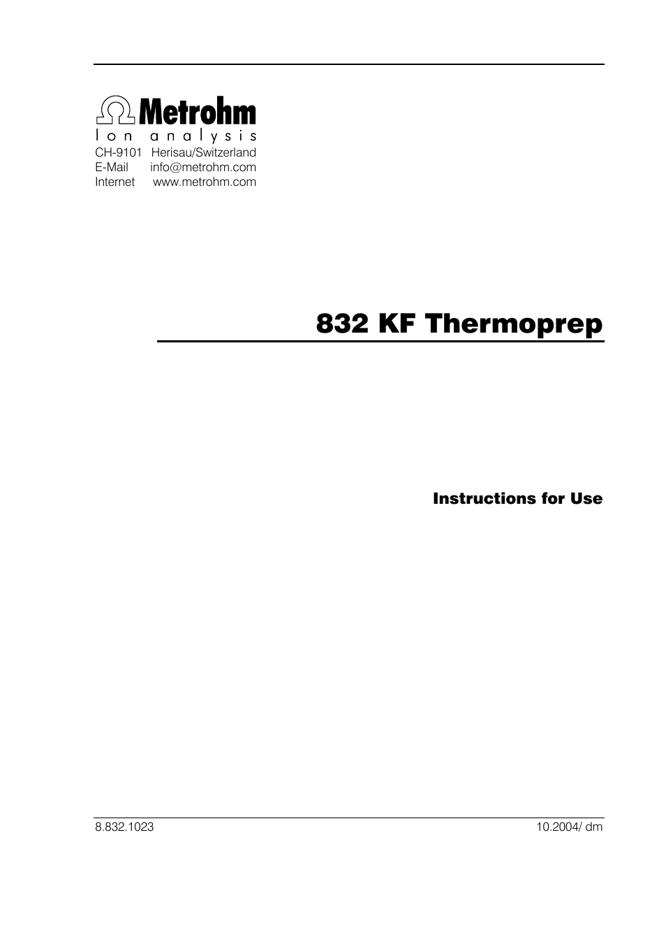 Metrohm 832 KF Thermoprep User Manual | 36 pages