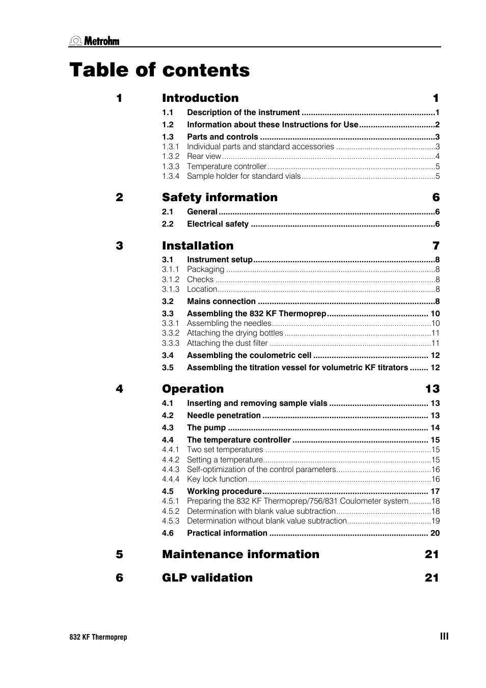 Metrohm 832 KF Thermoprep User Manual | Page 3 / 36