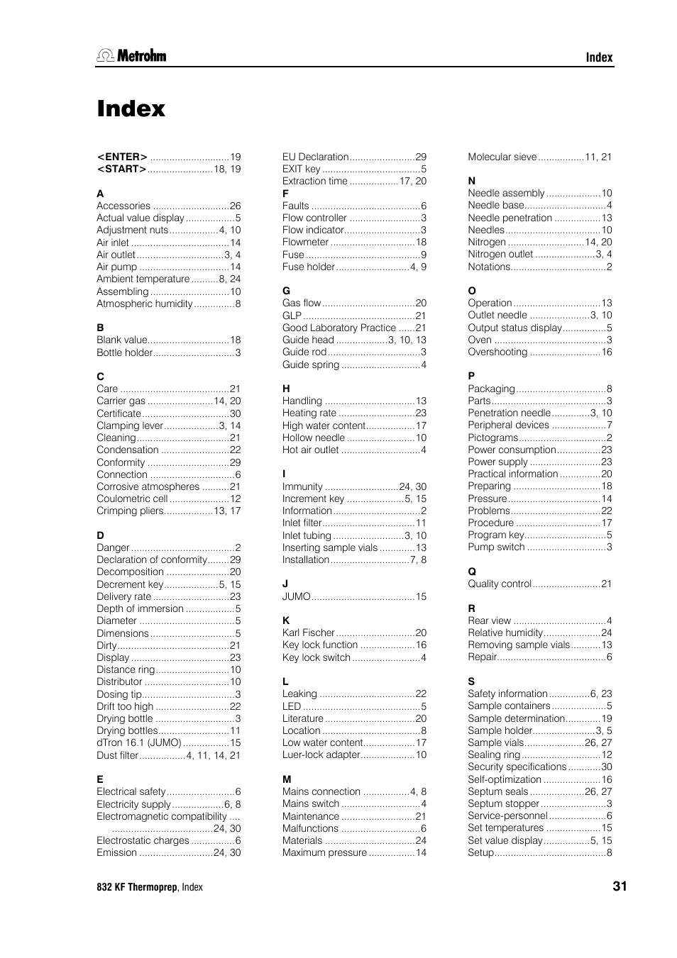 Index, Index 31 | Metrohm 832 KF Thermoprep User Manual | Page 35 / 36