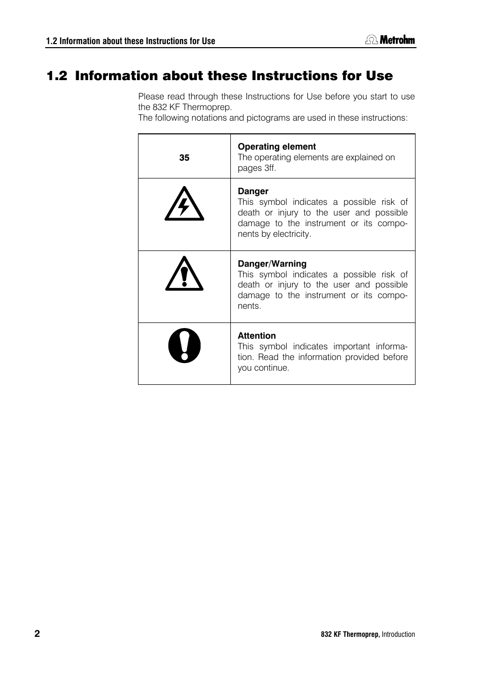 2 information about these instructions for use, Information about these instructions for use | Metrohm 832 KF Thermoprep User Manual | Page 6 / 36