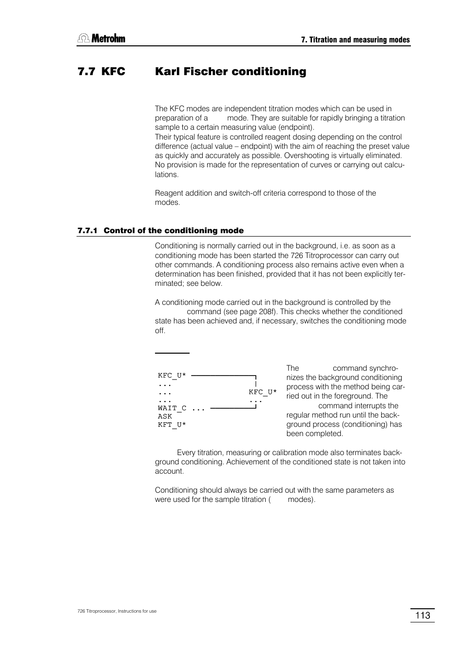 7 kfc karl fischer conditioning, 1 control of the conditioning mode | Metrohm 726 Titroprocessor User Manual | Page 119 / 307