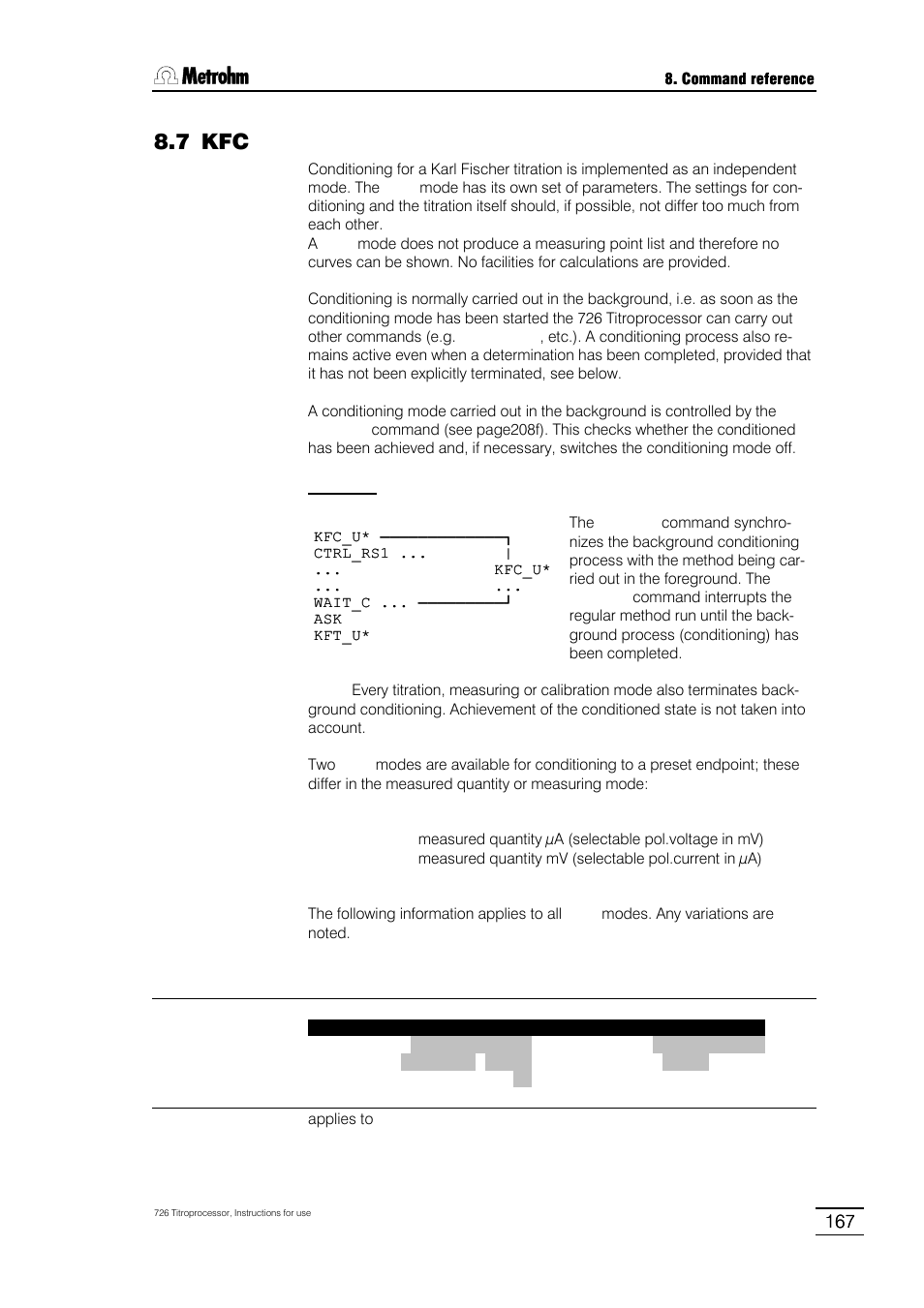 7 kfc, 1 specific parameters for kfc modes [ * param | Metrohm 726 Titroprocessor User Manual | Page 173 / 307