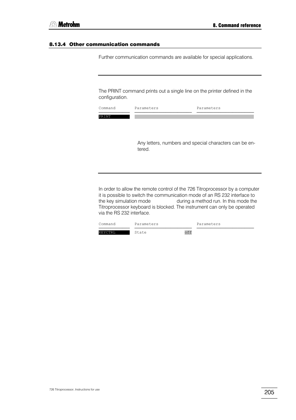 Metrohm 726 Titroprocessor User Manual | Page 211 / 307